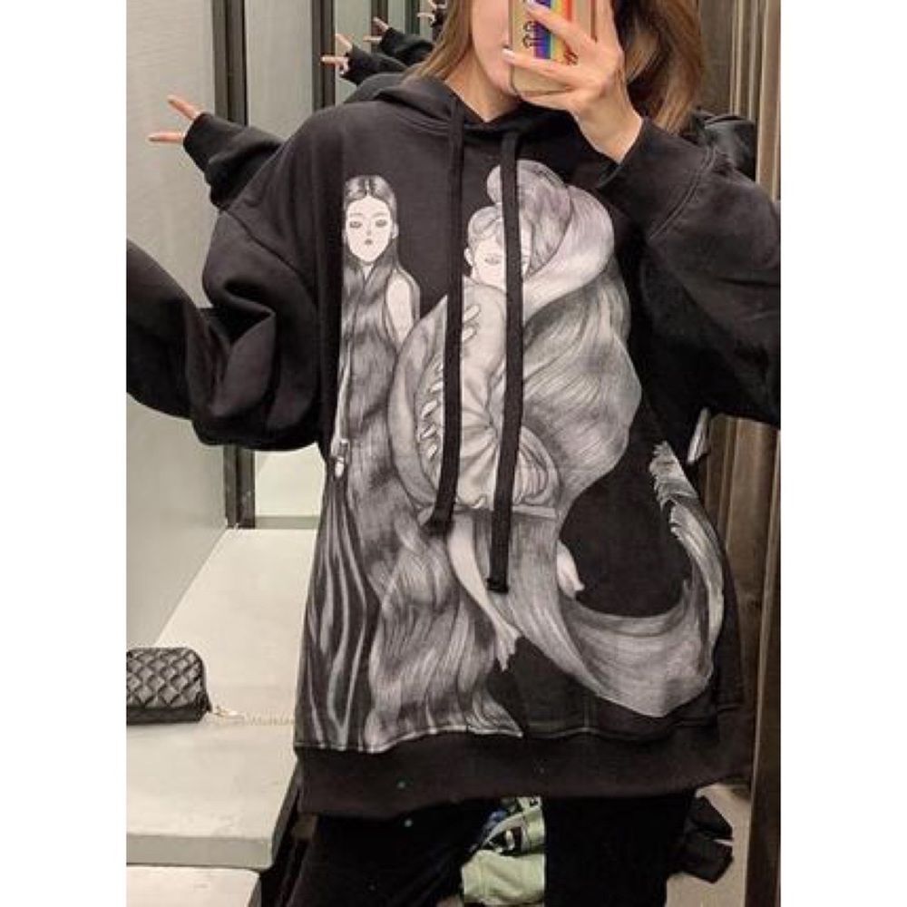 Zara x Laura Laine Women In Art Graphic Oversized Streetwear Hoodie L Black-Rare - Picture 2 of 9